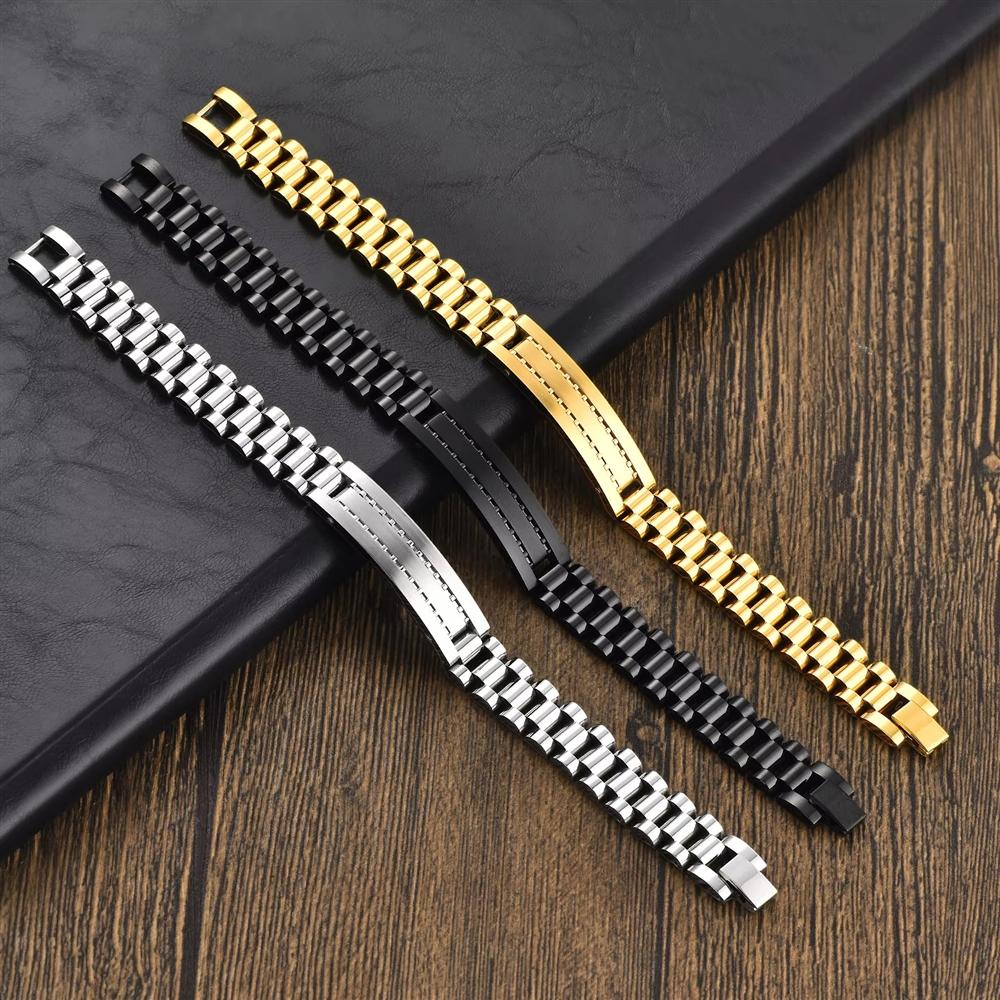 Anti Non Tarnish Hip Hop 18K Gold Plated 316L Stainless Steel Bracelet Personalized Men's Fine Fashion Jewelry Gift