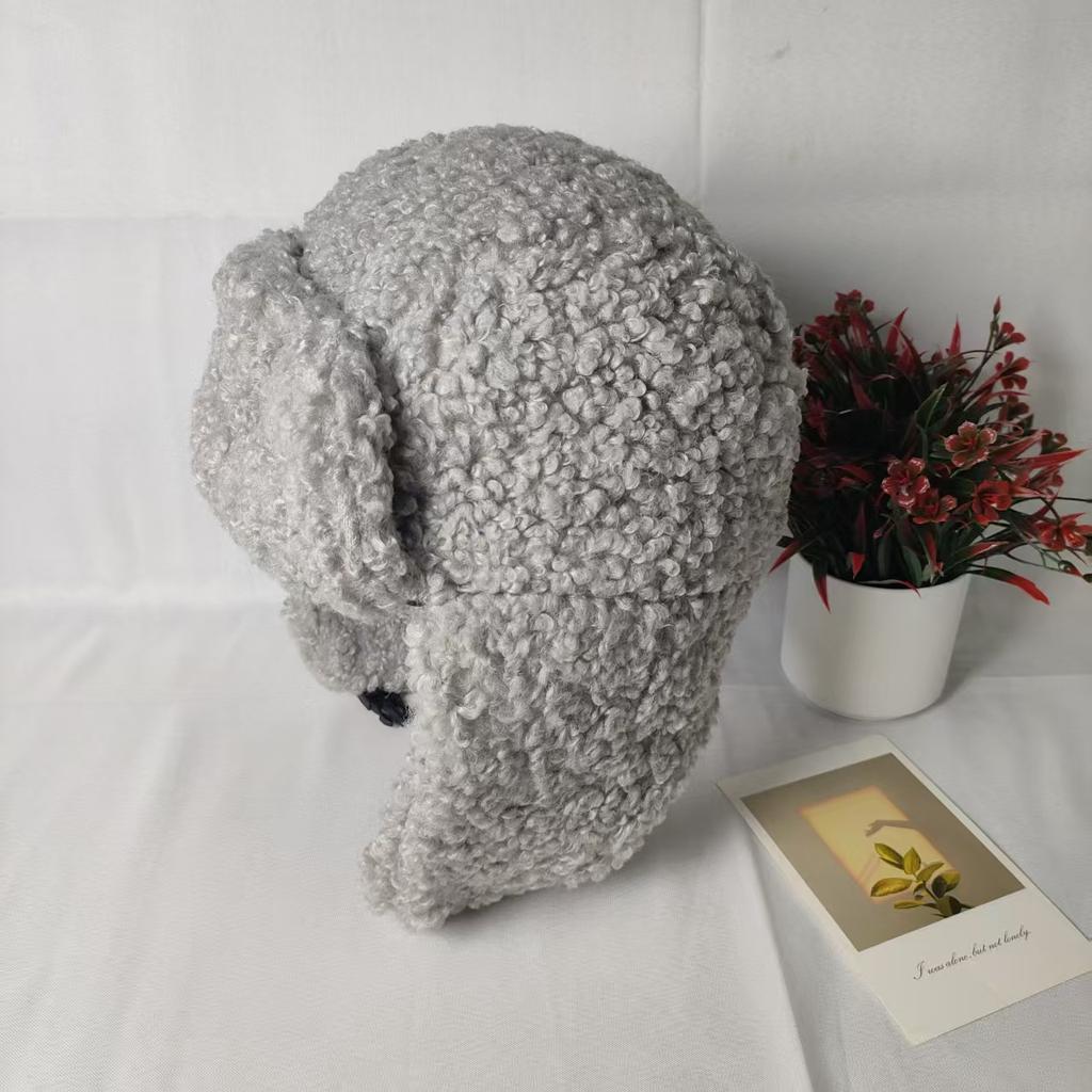 Winter cute solid color teddy fleece ear protection imitation lamb fleece Lei Feng hat women's thickened warm plush ski flying hat