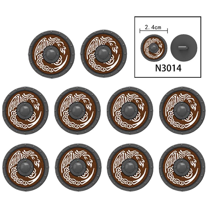 MOC Средневековый Военный Замок Оружие Римский Рыцарь Шлем Щит Аксессуары Строительные Блоки Зеленый Дракон Лев Крестоносец Кирпичи Игрушка