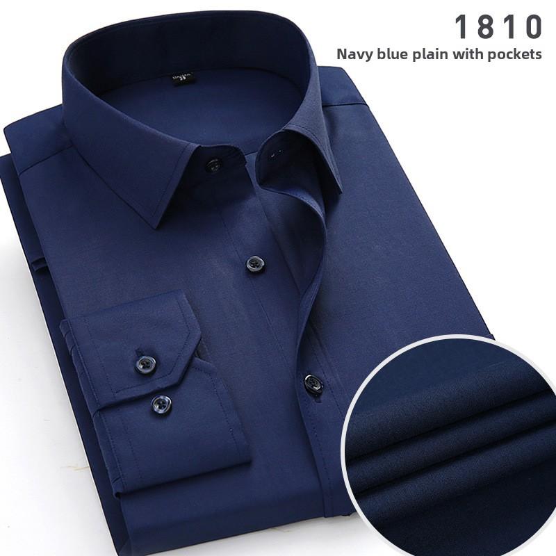 Men's Striped Long Sleeve Shirt, Cotton Blend Square Collar Business Shirt, Lightweight Pocket Top