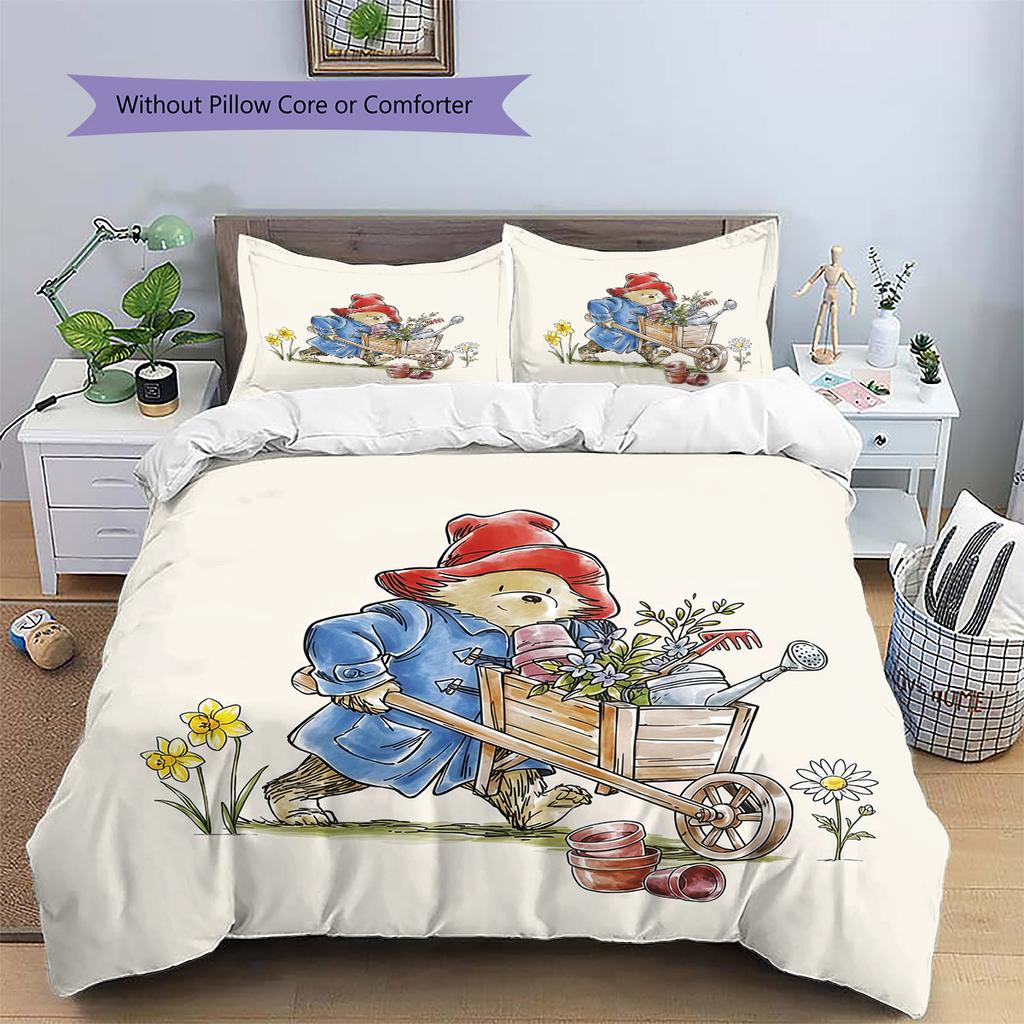Paddington Bear2 Pattern Bedding Quilt Set Home Decoration Gift (1 * duvet cover + 2 * pillowcase without core)