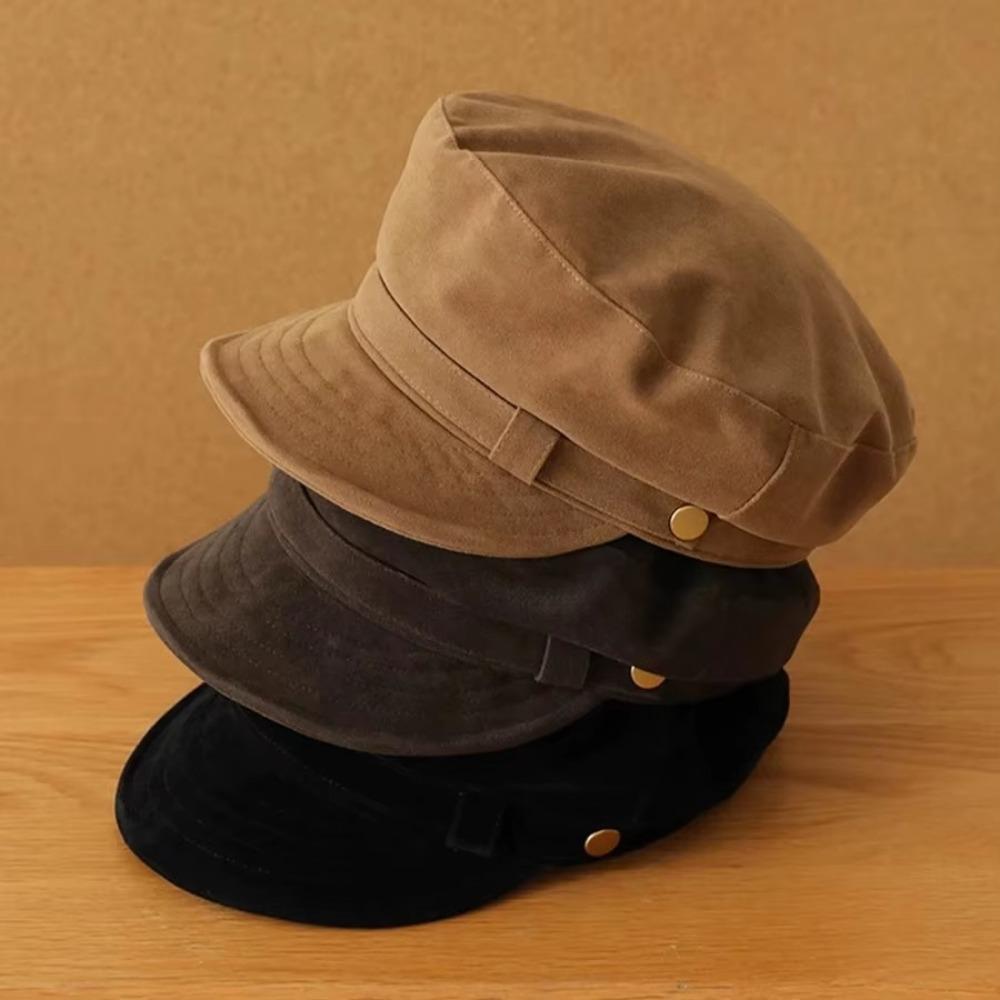 Casual Fit Newsboy Cap Cotton Cloth Octagonal Hat Retro Flat Top Hat For Women