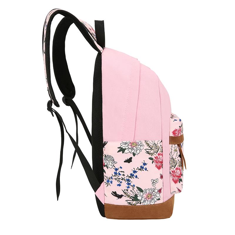 Girl Flower Printed Primary Junior High University Bookbag Lunch Bag Pencil Case 3pcs Backpack Sets Youth School Backpacks