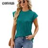 Летняя женская футболка, новая однотонная свободная футболка с круглым вырезом и короткими рукавами, топы