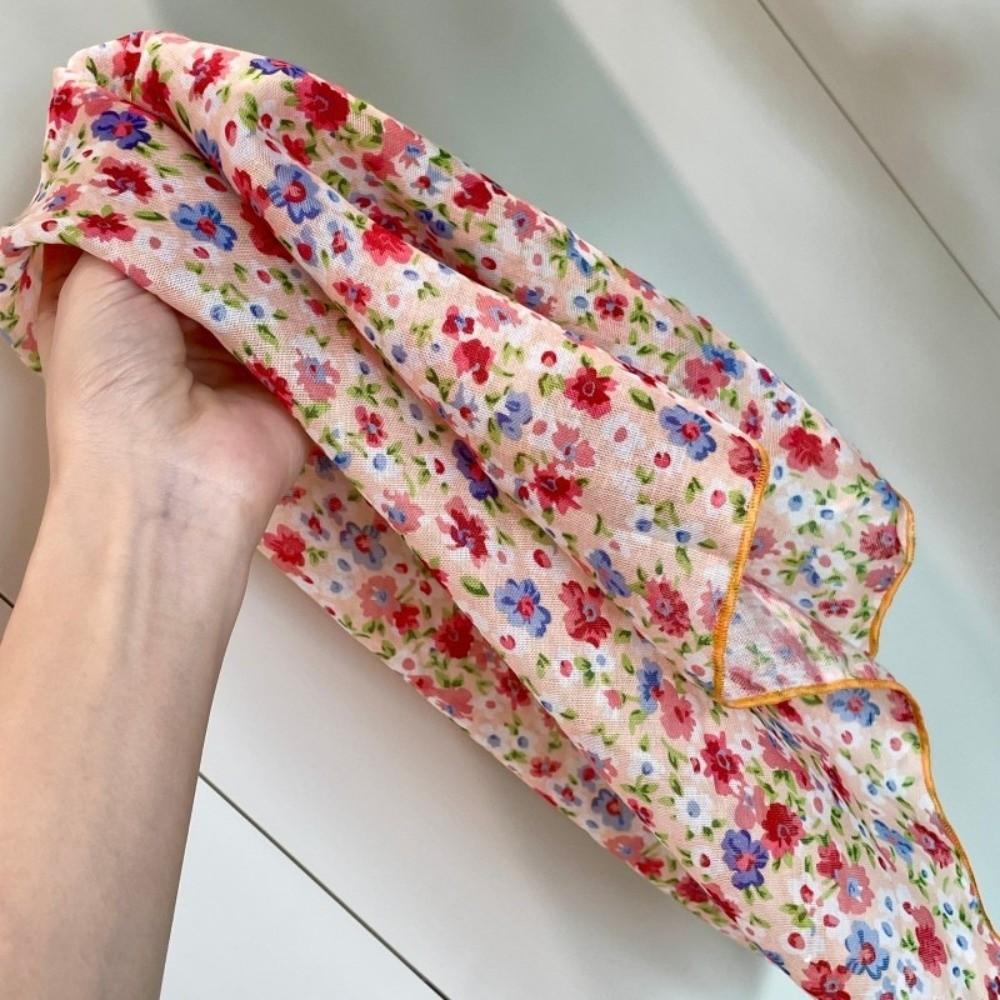 3pcs/set Korean Style Floral Neck Scarf Thin Fabric Flower Square Headband Spring Autumn