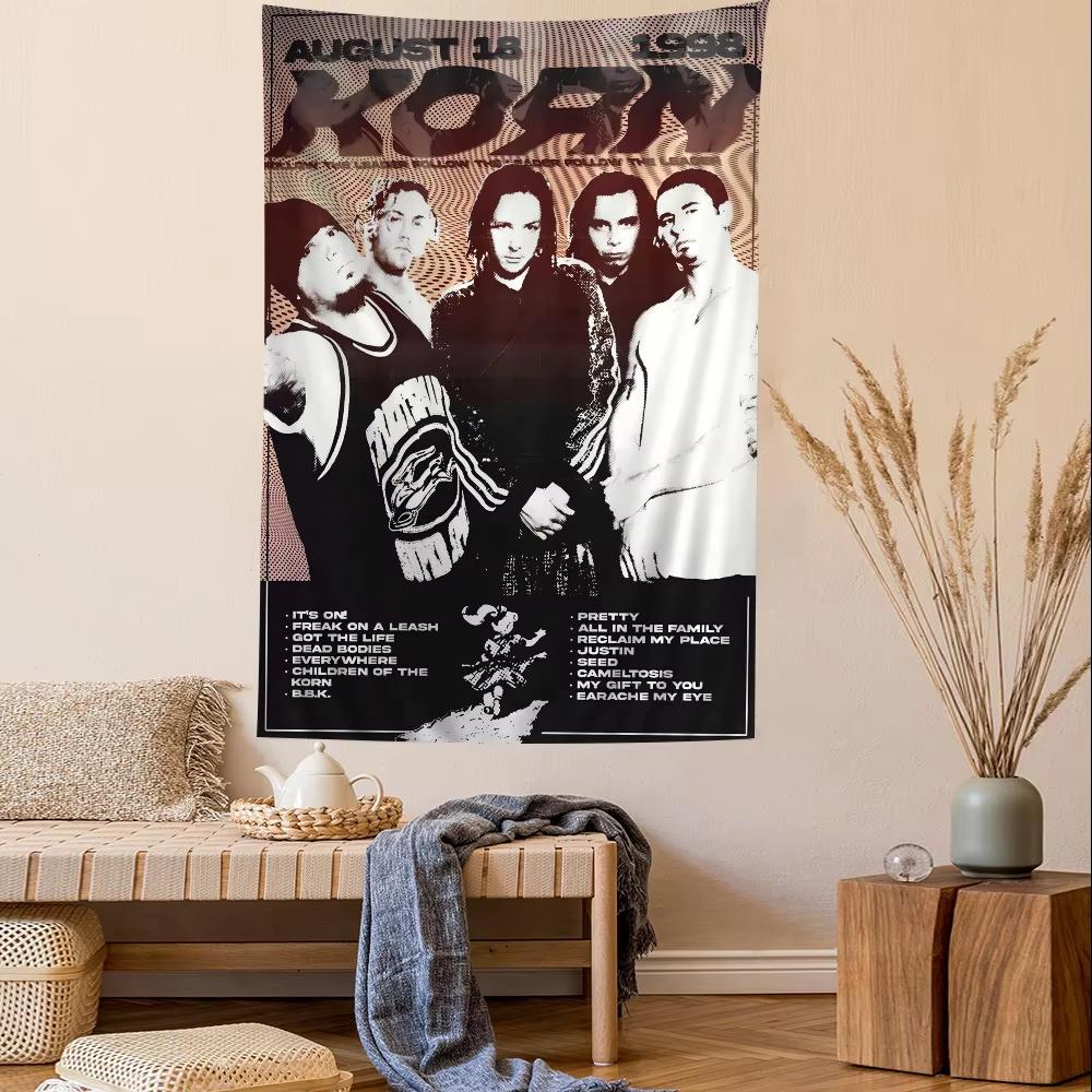Korn Рок-группа Персонажи Аниме Текст Гобелен Хиппи Цветы Настенный Гобелен Декор Комнаты в общежитии Домашний Декор