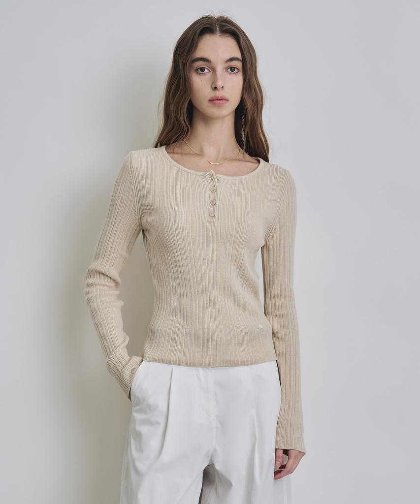 Keoseuteomeokeullagumeon [Италия] Тонкий Хенли в рубчик 5 цветов Cowkt010