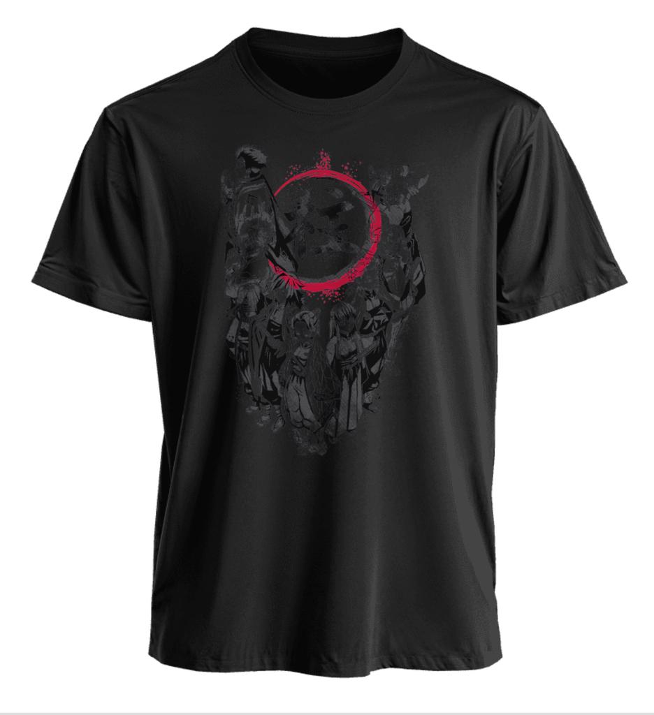 White Short Sleeve T Shirt Demon Slayer Hashira Group Print with Red Circle and Black Kanji Ink Splash Effect Cotton Anime Top