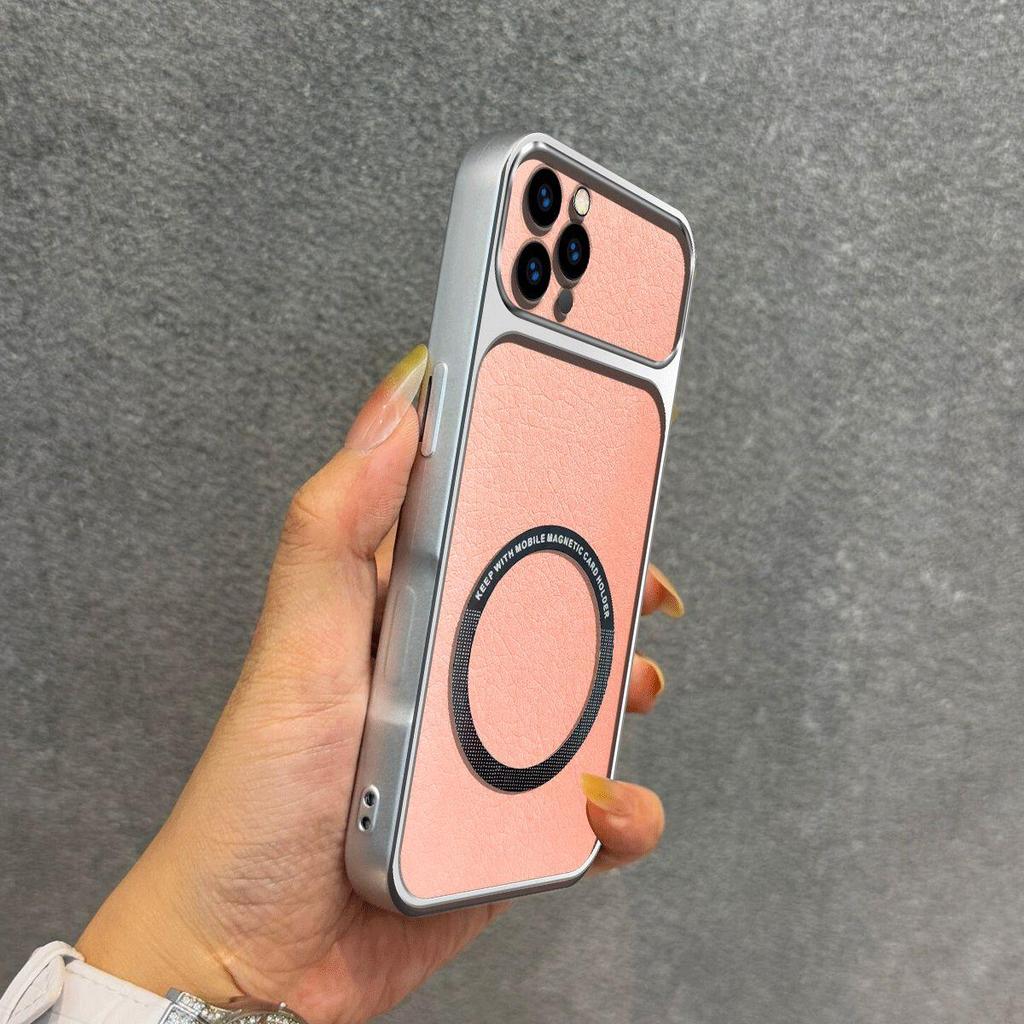 Улучшенный защитный чехол с большим вырезом для камеры для iPhone 16 ProMax, 15 Pro, 14 Pro, 13 Pro, роскошный кожаный чехол с магнитным кольцом