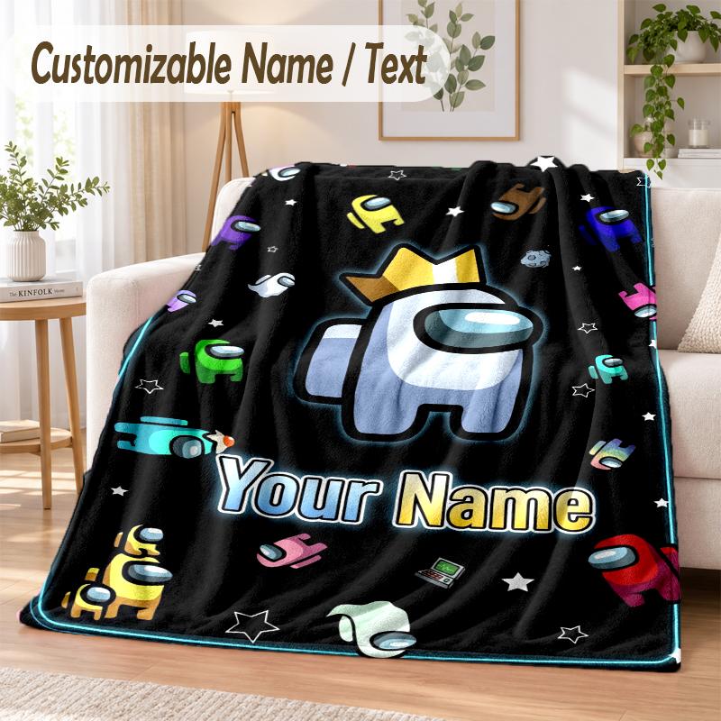 Among Us Custom Name Flannel Throw Blanket Soft Warm for Sofa Bed Indoor Home Use