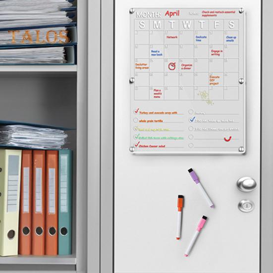 Acrylic Fridge Calendar Clear Monthly Planner White Board for Refrigerator Dry Erase Board Calendar with 8 Markers for Businees Meetings Grocery List