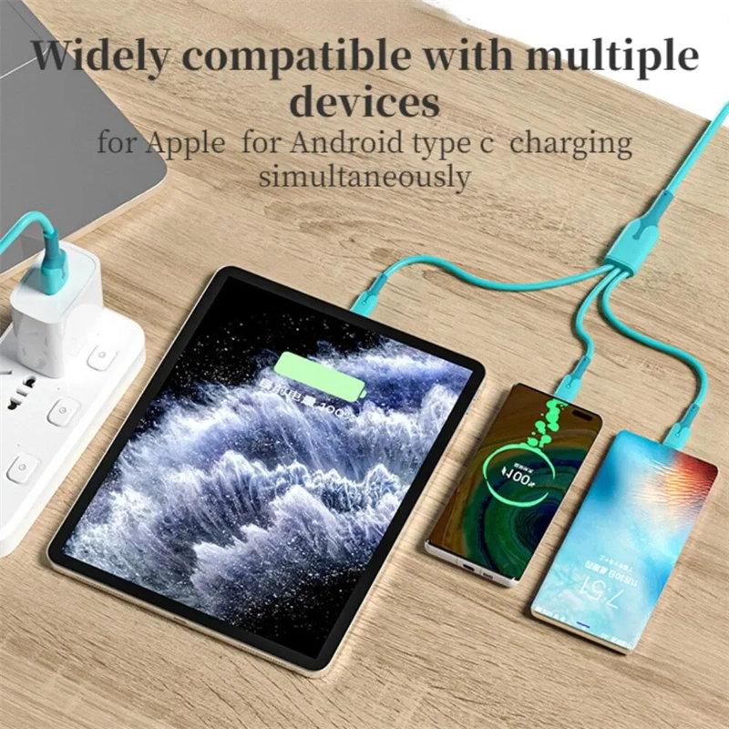 3 In 1 Mobile Phone 5A Super Fast Charging Type-C Usb Charging Cable for IPhone, Xiaomi, Android, Huawei Vivo Charging Cable