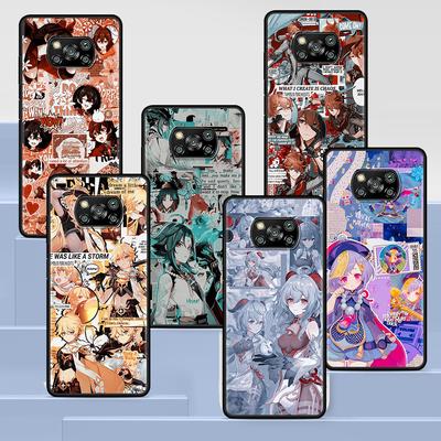 Чехол Genshin Impact с аниме для Xiaomi Poco X3 NFC M3 M4 Pocophone F1 F3 Redmi Note 9s 9 8 10 Pro, черный мягкий чехол для телефона
