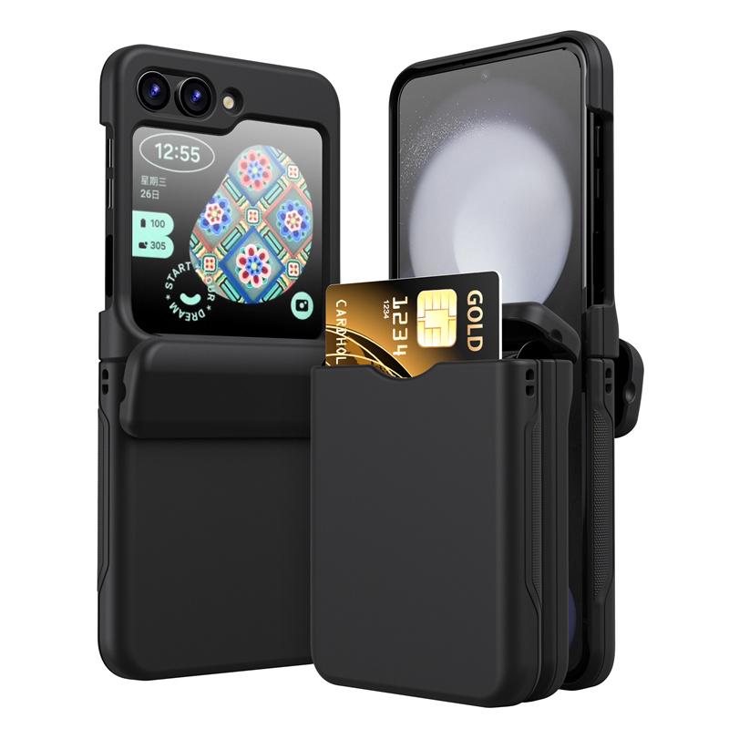 Пластиковый чехол с держателем для карт для телефона Samsung Galaxy Z Flip 6 5 4 3 Flip6 Flip5 Flip4 Flip3 5G Full Hinge Protection Cover