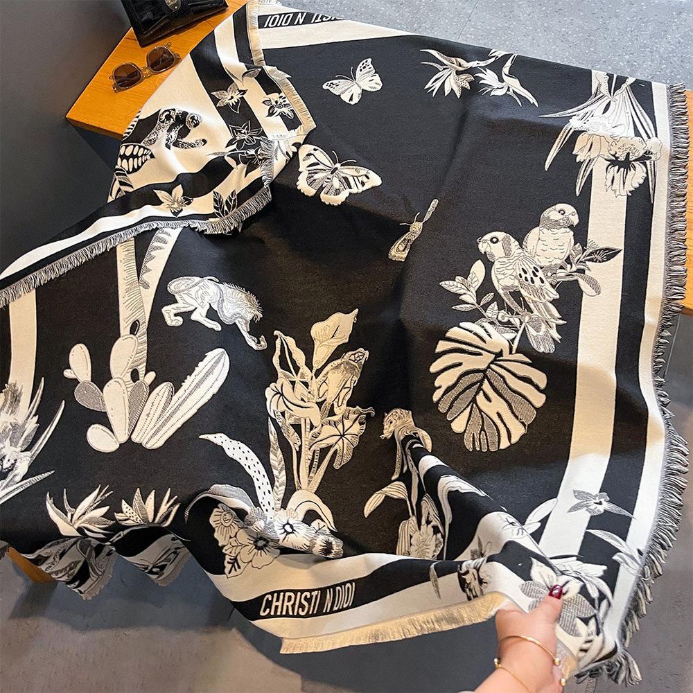 Имитация кашемира Бабочка Большой квадратный шарф Женский Зимний Холодный Платок Двусторонний шарф Утолщенный