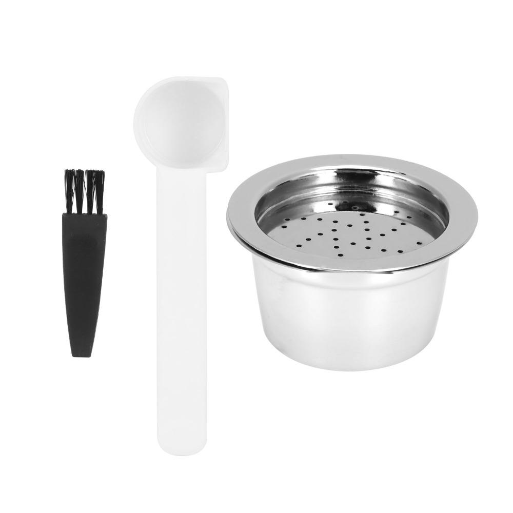 With Spoon Brush Refillable Coffee Filter 304 Stainless Steel Coffee Capsule Cup Cafe Use
