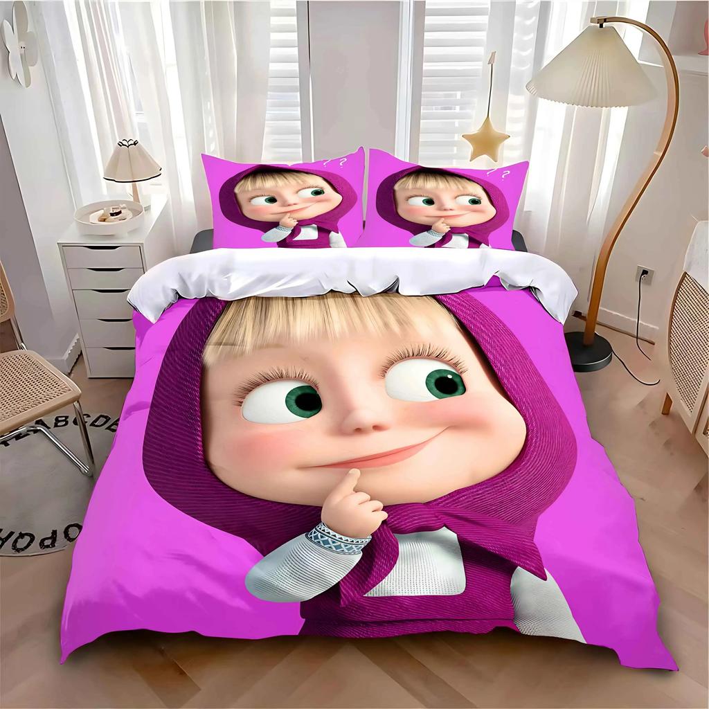 Catoon Duvet Cover Set Masha and Bears Bedding Set Children's Gift Teenagers Kids Adult 2/3piece set Single Twin Full Queen Size