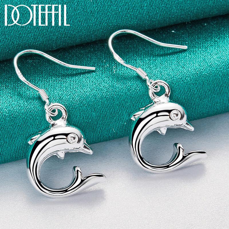 925 Sterling Silver Dolphin Pendant Earrings Fashion Jewelry