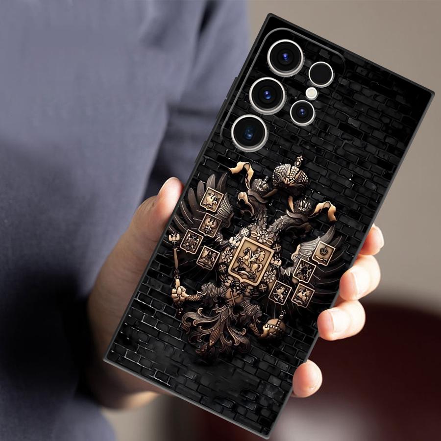 Чехол для Samsung Galaxy S25 Edge S20 S21 FE S23 Ultra S24 Plus Черный Мягкая накладка на телефон Россия Флаги России