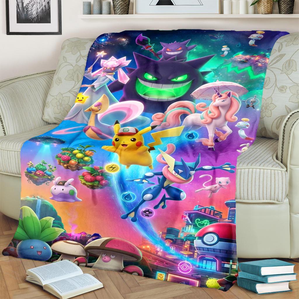 Pokémon Print Flannel Blanket for Bedrooms, Sofas, Beds, Chairs, Picnics, Travel Warm Comfortable-kwq173