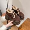 New 2024 Winter Women Warm Cotton Snow Shoes Fashion 10CM High Platform Sneakers Thick Heels Suede Leather Ladies Plush Pumps