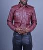 Burgundy Real Original Leather Genuine Lambskin Casual Party Classic Formal Stylish Men Shirt