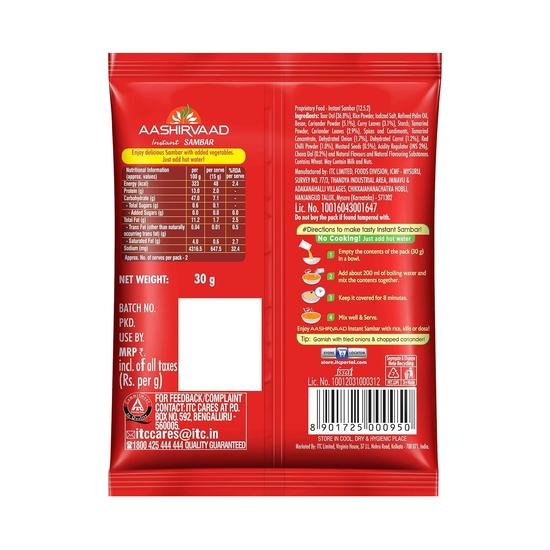 Aashirvaad Instant Sambar с добавлением овощей, готов к употреблению, польза далов, без добавления консервантов, готово через 8 минут, 30 г