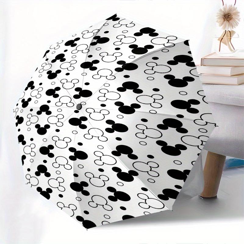 Mickey Mouse Pattern Automatic Folding Umbrella - Simple 8-Rib Design, Bright Cartoon Pattern, Durable Iron Frame, Suitable For Travel, Outd