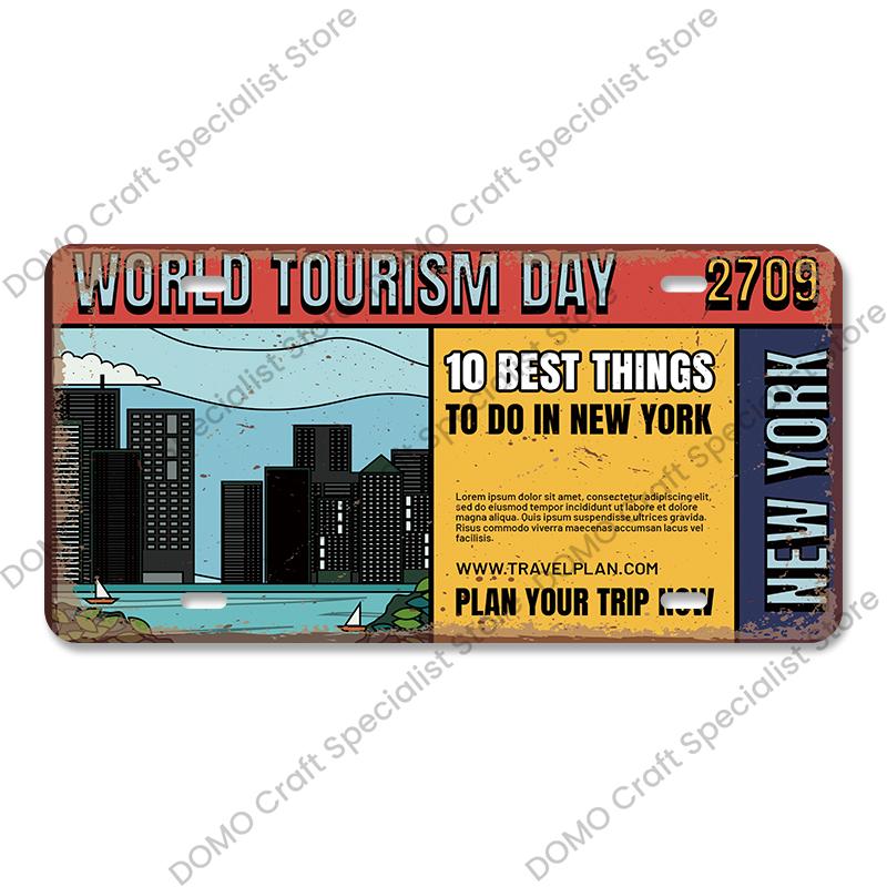 National Landmark Poster Car License Plate Retro France New York Australia Metal Tin Signs Wall Decor Garage Car Club