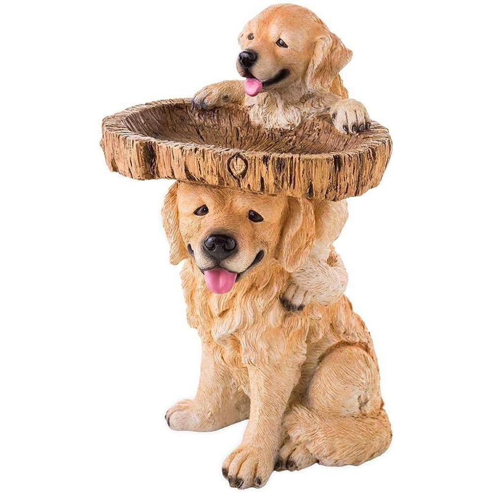 Simulation Bird Bath Cute Yard Landscape Ornament Puppy Raccoon Sculptures  Garden Decor