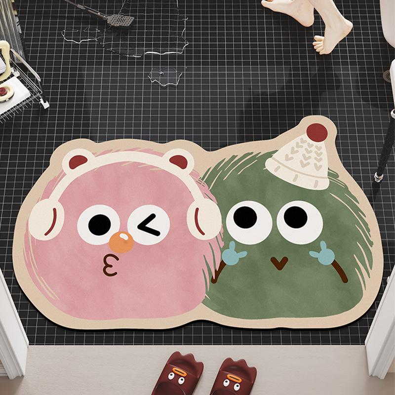 Japanese Bathroom Absorbent Floor Mat, Diatom Mud Non-Slip Foot Mat, Household Toilet, Toilet Door Fun Carpet