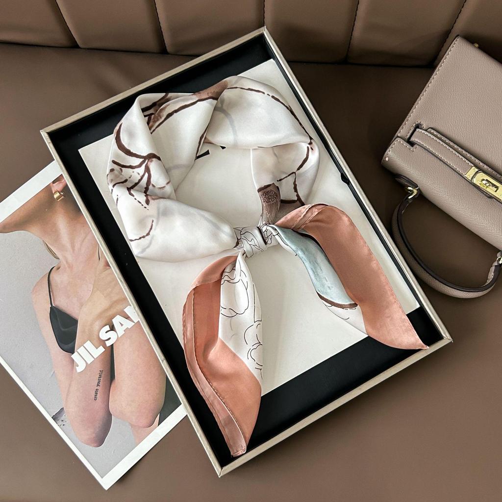 70cm Birch Forest Silk-Blend Scarf: Women's Spring/Summer Oil Painting Style Square Scarf