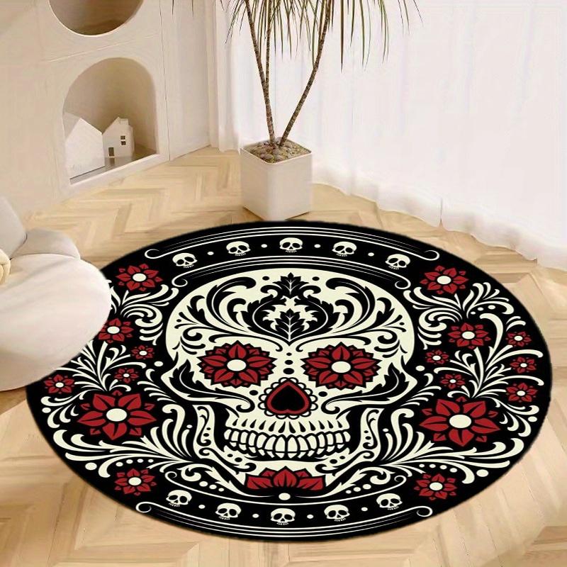S Skeleton Flower Pattern Round Rug Nonslip Area Rug Office Chair Mat Carpet For Living Room Bedroom Home Decor