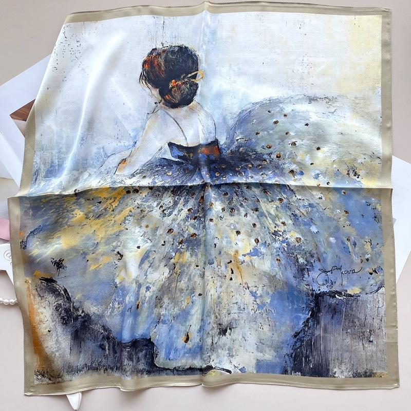 Romantic Dance Silk 70Cm Square Scarf Elegant Gentle Girl Mulberry Silk Silk Scarf Square Scarf Decorative Tie Scarf