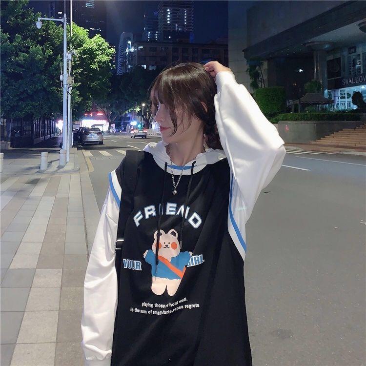 Весна-Осень, женский свитер из двух частей, толстовка с длинными рукавами, свободная ветровка для бойфренда, повседневная тонкая футболка