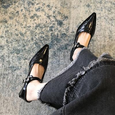 Черные одинарные туфли женские новые модели осени 2024 года, неглубокий рот заостренный носок толстый каблук туфли на низком каблуке дизайн темперамент