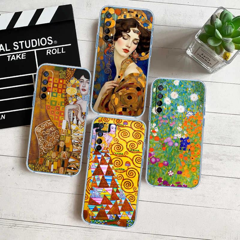 QE14 Gustav Klimt Transparent Phone Case for Motorola Moto G7 G8 G9 G84 G85 G73 G24 G15 Z2 Play Power Plus