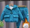 Winter Children Clothes Sets Kids Boys Girls Hooded Warm Cotton Velvet Pullover Coats Outerwear+Pants 2Pcs Snowsuits