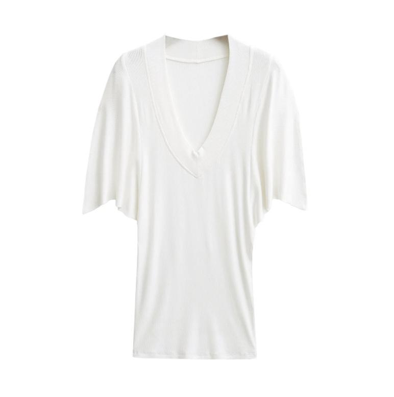 Summer new female American hottie pure desire wind lazy loose big V neck waist thin scimitar bat short sleeve T-shirt