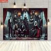 2D flat banner, 1 Gothic vampire family background banner - Spooky Halloween decoration, with red curtains