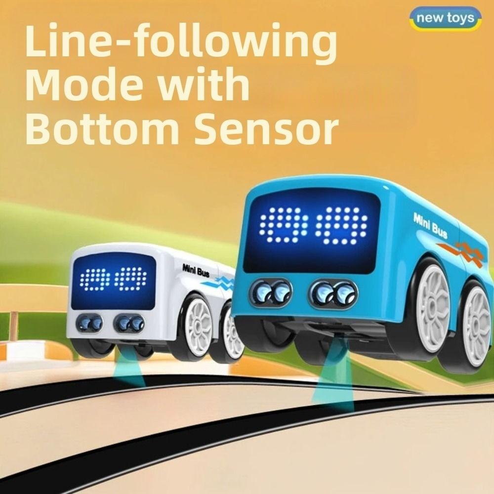 Rc-Controlled Magic Follows Line Car with 4 Play Modes with Auto Expressions Magic Mini Bus Rechargeable