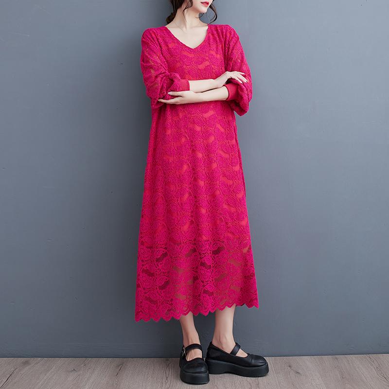 Xitao Повседневное кружевное платье с длинными рукавами DMJ2338