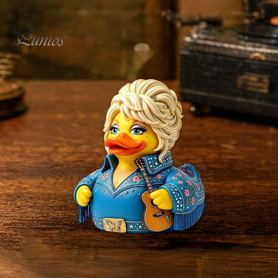 Country Music Icon Memorial Gift Parton Duck, Dolly Duck Figurine, Statue, Guitar-Themed Small Desktop Display Piece Decorative Sculpture for
