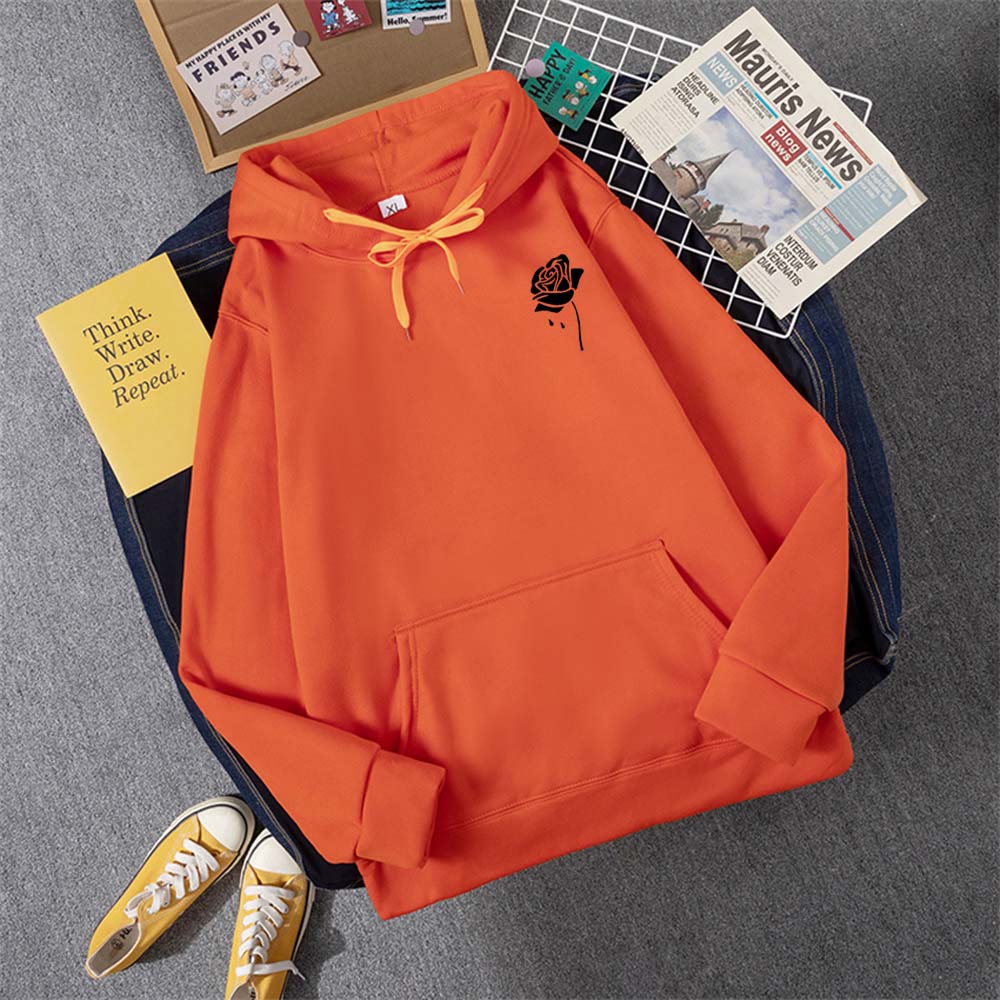 Толстовка с капюшоном с креативным узором Rose, женская, осенняя, свободная, новая, с капюшоном, с круглым вырезом, повседневная, с карманом, флисовая, женская