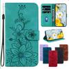 Lily Fower Embossed Flip Leather Case For OnePlus Nord 4/Nord N30 SE N20 SE/Nord 2T Kickstand Wallet Card Slots Cover for OnePlus 11/Nord N20 Holster