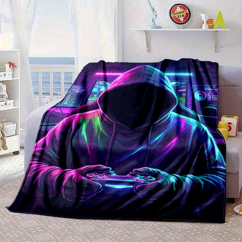 Cyberpunk Neon Gaming Blanket Flannel Blanket for bed, sofa, Camping, Hiking, Picnic Essentials, gift for family Fan gifts