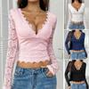 Y2K Sexy Deep V Cutout Lace Pullover - Spring/Summer 2025 Women's Top, European & American Sweet and Spicy Style