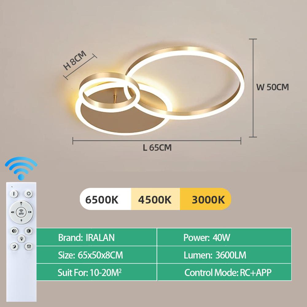 Светодиодные круглые потолочные светильники IRALAN для гостиной, спальни, 3-цветное затемнение, домашний светильник для помещений, современная потолочная люстра