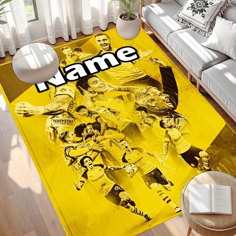 Custom Name Personalized Borussia Dortmund Print Carpet, Versatile Home Decor Rug, for Playroom, Apartment, Balcony, Entryway, Hallway Gift