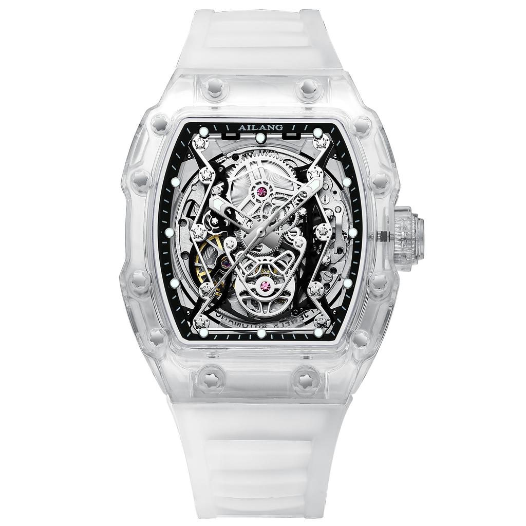 Designer Fashion Cool Sport AILANG Barrel Plastic Case Transparent Mechanical Watch 3ATM Waterproof Automatic OEM Wristwatch